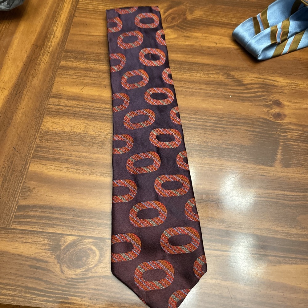 Vintage 3/5 Inches Deep Purple Orange Circle Poly Necktie